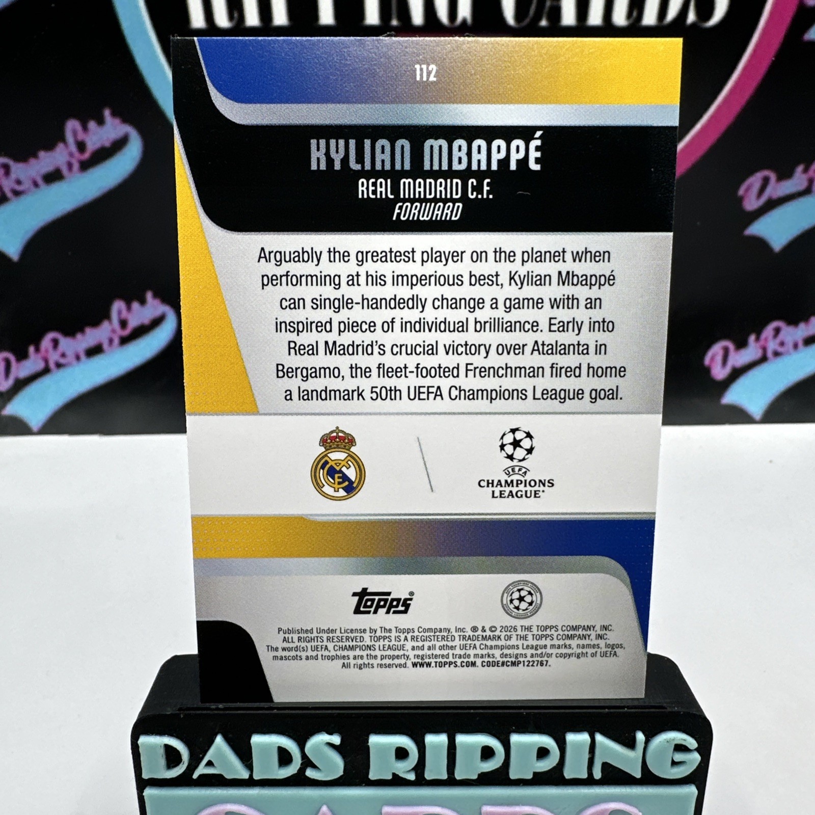2025-26 Topps Uefa Club Competitions - Kylian Mbappe #112 Blue Raindrops /150 view 4
