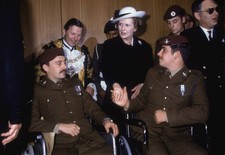 British Prime Minister Margaret Thatcher meets disabled veterans a- Old Photo