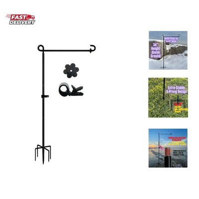 Garden Flag Stand Holder Pole with 5 Prong Base for Outside Double Flag, More...