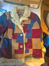 Dollhouse Girls Size 14 Multicolor Corduroy Colorblock Faux Fur Button Jacket