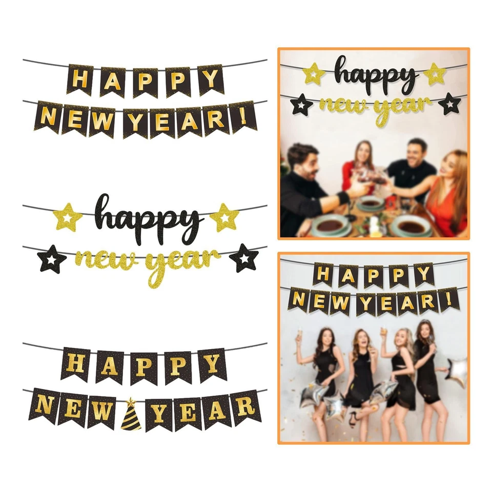 Bannière de bonne année, accessoires photo, drapeau en papier pour mur de - Photo 1/1