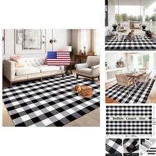 HOYIJA Buffalo Plaid Outdoor Rug 5' x 7' Washable Rugs,Black And White