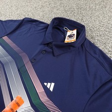 NEW Adidas Polo Shirt Mens 2XL Blue Stripe Golf Performance Short Sleeve Stretch