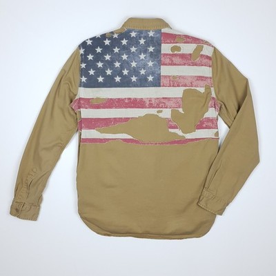 Denim & Supply American Flag Workshirt Men Military Utility Ralph Lauren Beige