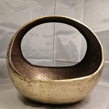 Vintage Hand Hammered Brass  Handle Basket Large