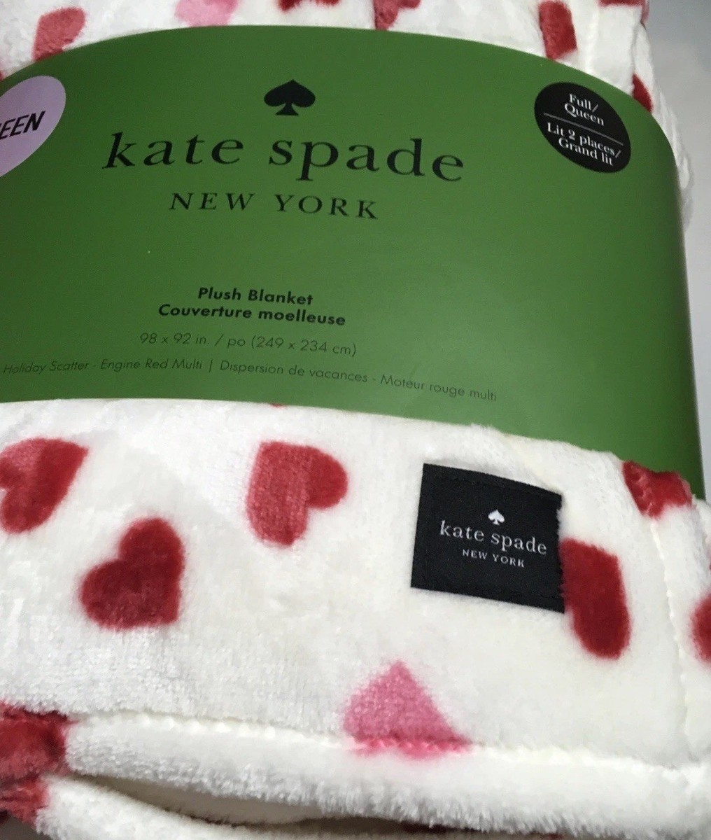 Kate Spade QUEEN SIZE HEART DESIGN PLUSH BLANKET Size 98”x92” NEW