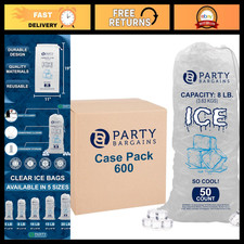 Bulk 600 Count Plastic Drawstring Ice Bags - 8 lb Capacity, 19"x11" Size