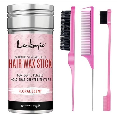 Lockmio Hair Wax Stick Strong Hold Floral Scent 2.7 oz Tames Frizz Add Shine
