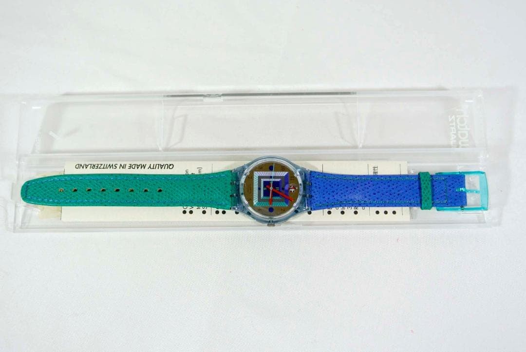 &amp; Mirror Second Band Unused Vintage 1993 Watch Date Swatch Blue Hand Dial Green - vintagewatches.pk