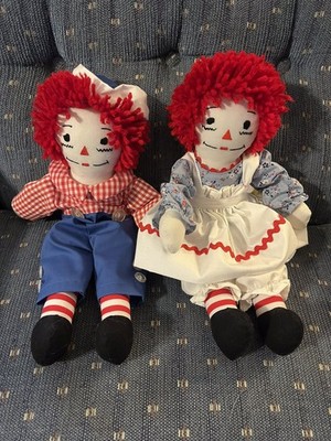 Raggedy Ann & Andy Dolls doll set handmade 15 inch soft cloth Embroidered face