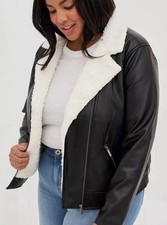 NWT Torrid 4Sherpa Lined Moto Jacket Faux Leather Black Womens Size 1/1X 14-16