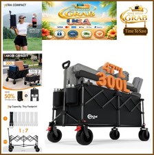 Folding Utility Wagon Cart 300L Capacity 220LBS Load Compact Collapsible with