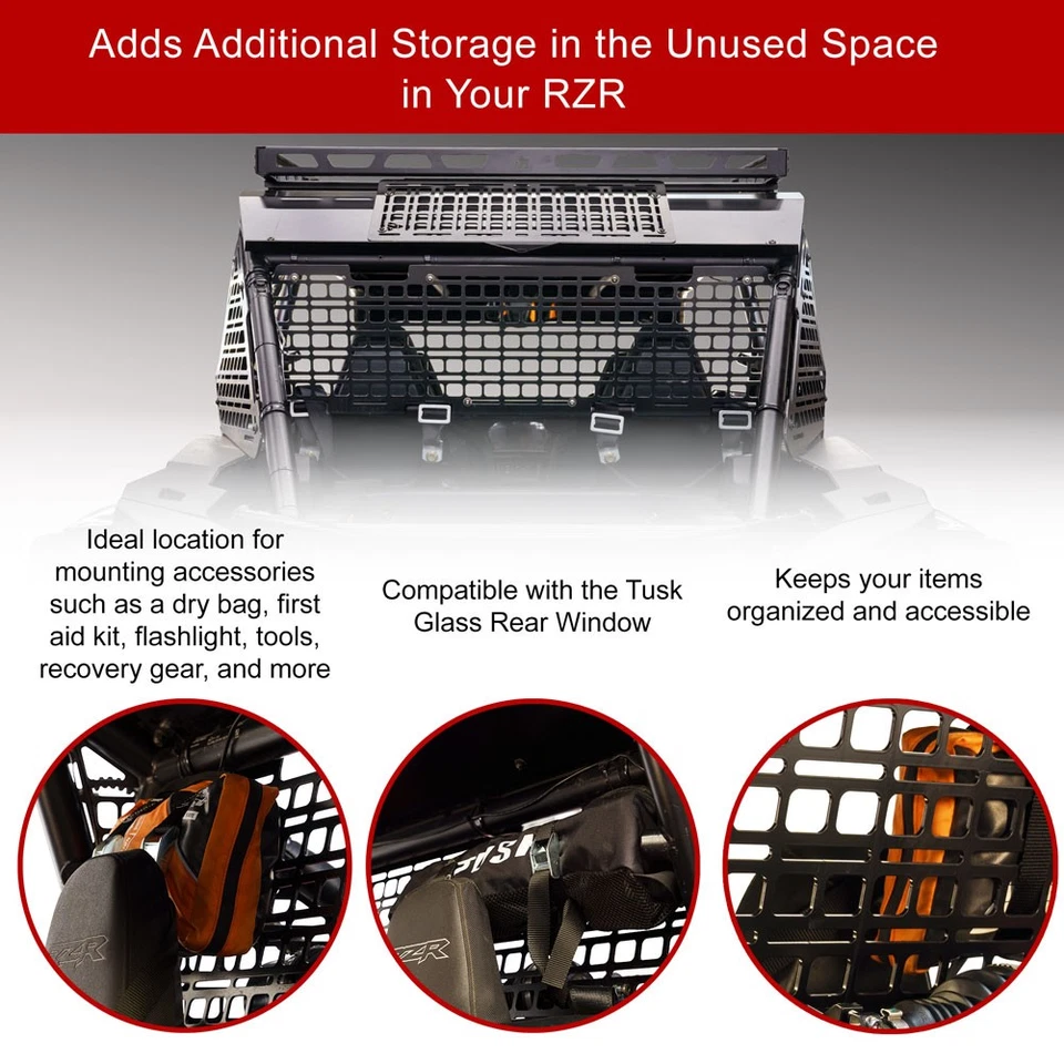 Tusk Aluminum MOLLE Panel Rear Window Rack for Polaris RZR XP 1000/4 1000 Foto 2 de 4