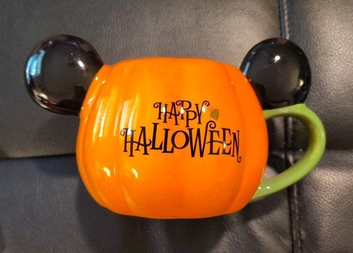HTF RARE DISNEY PARKS MICKEY MOUSE PUMPKIN "HAPPY HALLOWEEN" COFFEE MUG - Picture 2 of 4