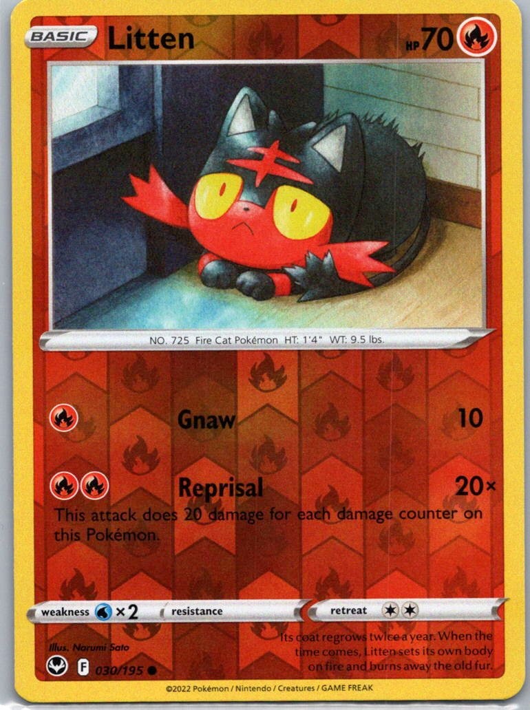 Pokemon TCG Litten 030/195 Silver Tempest Rev Holo NM