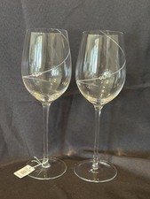 SWAROVSKI CRYSTAL Set 2 NEW Wine Glasses Etched With Crystal Stones