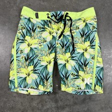 Hurley Boardshorts Youth 8 Green Floral Stretch Logo Preowned