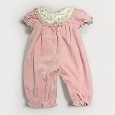 Vintage Pink Baby Girl Romper Embroidery Collar Size 3-6 Months Cute 80s Style