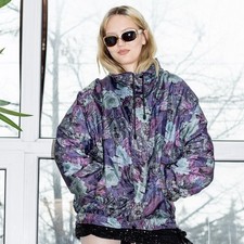 Vintage 90's floral print padded bomber jacket in purple  green