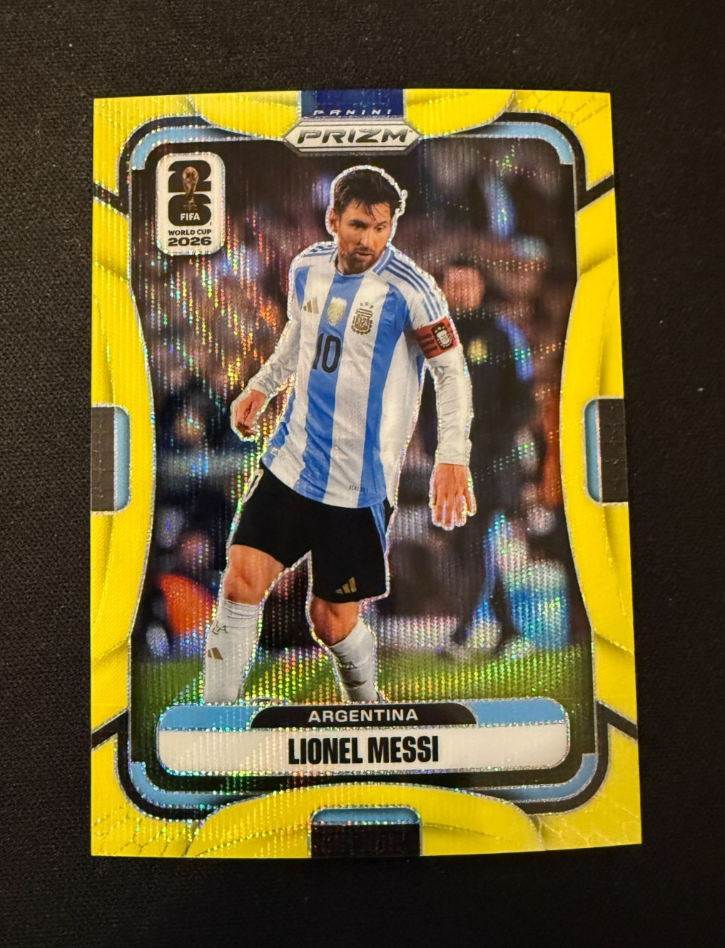 2026 Panini Prizm FIFA World Cup Lionel Messi #10 Fluorescent Yellow Wave #/180