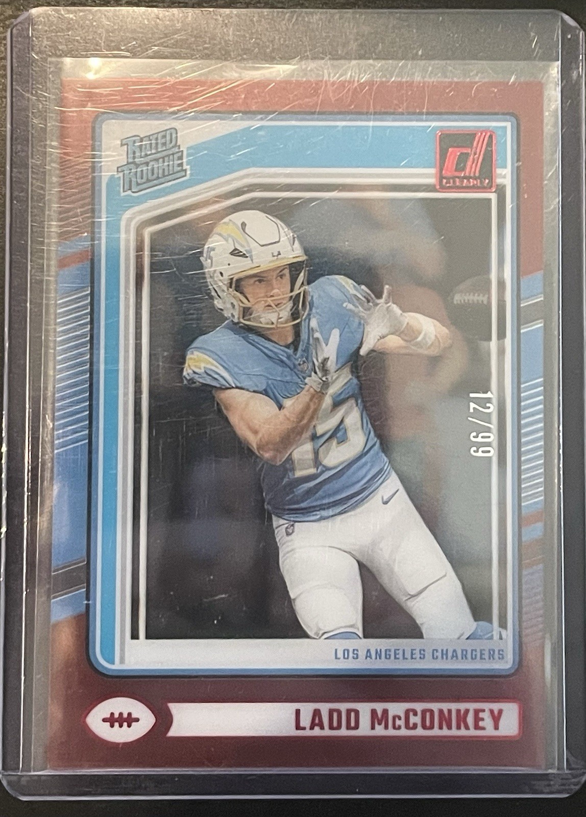 2024 Panini Clearly Donruss Rated Rookie Ladd McConkey #68 Red /99 (RC)