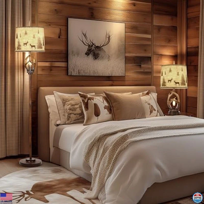 Lámpara de pie rústica con astas de granja con luz nocturna para sala de estar dormitorio Foto 3 de 4
