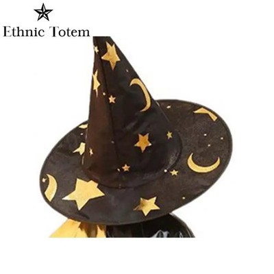 Kinder Hexen Umhang Doppelschicht Schwarz Gold Magier Cape Hut Set