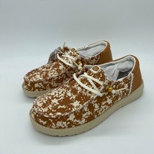 Hey Dude Wendy Funk Animal Slip On Shoes Tan/Multi Cow Print Size 8 Womens