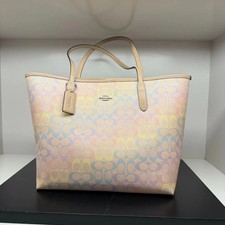 Coach CDA93 City Tote Bag In Rainbow Signature Canvas Silver/ Sand Multi NWT