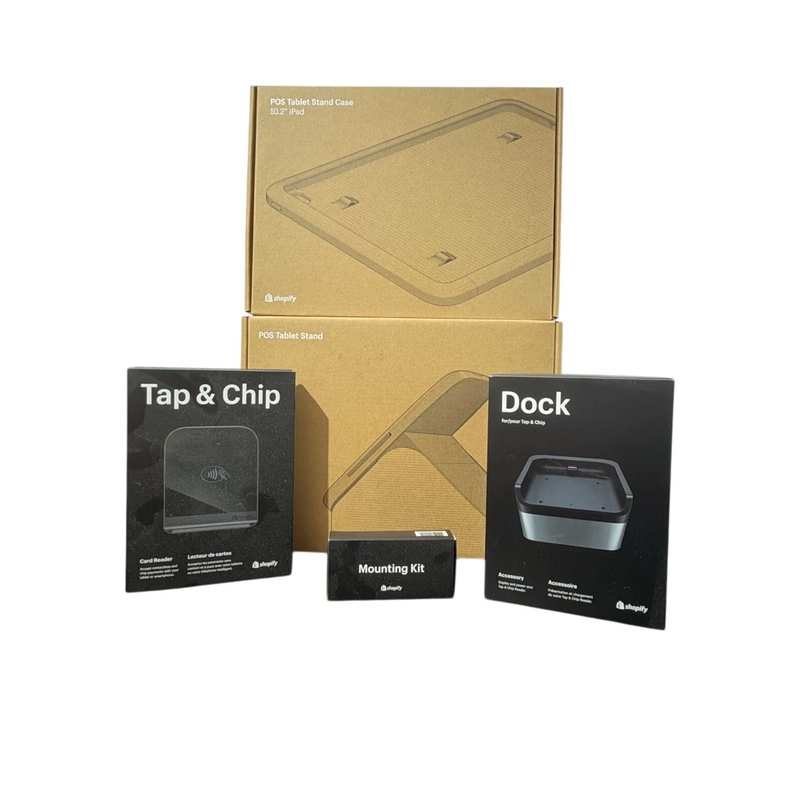 Shopify POS Hardware Kit Tablet Stand 10.2 iPad Case Tap & Chip Reader and Dock