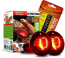Bombillas de lámpara de calor infrarrojas 75W paquete de 2, bombilla roja para tomar el sol calefacción de reptiles