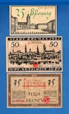 Germany Notgeld Bremen 25 50 75 Pfennig ND 1921 Uncirculated Banknotes Set