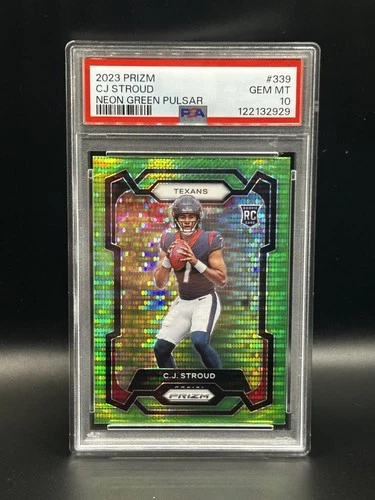 CJ STROUD 2023 PANINI PRIZM ROOKIE NEON GREEN PULSAR RC PSA 10 Q2756