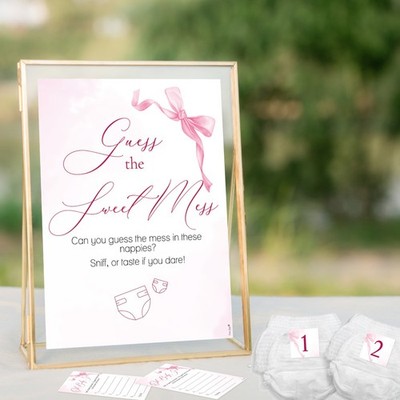 Baby Shower Games, Guess The Sweet Mess, Pink Bow Theme, Girls, Stylish, Smell.