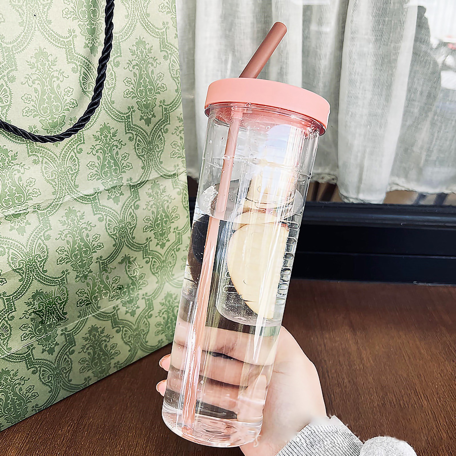 Travel Water Bottle 700ml Juices Separation Nontoxic Foldable Straw Thickened PC