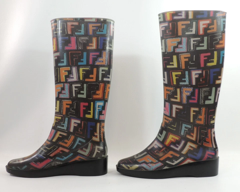 FENDI Zucca Logo Rubber Multicolor Monogram Logo Rain Boots Women’s Size: EUR:38 - Image 4 of 4