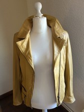 Lammnappa-Lederjacke Damen, Ocker, Vintage Biker Stil, Größe 40/42