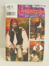 Simplicity 4923 Jack Sparrow/Pirate/Swashbuckler Costume Pattern Men L, XL Uncut