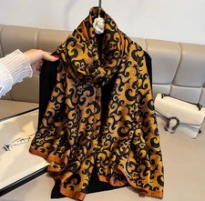 Luxury Baroque Style Scarf Gold Black Pattern Wrap Shawl 175cm