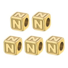 Steels Letter Beads, 5 Pcs Large Square Metal Letter Charms, N, Gold