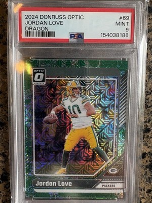 Panini 2024 Donruss Optic Jordan Love Dragon Prizm NUMBER MATCH 10/24 #69 PSA 9
