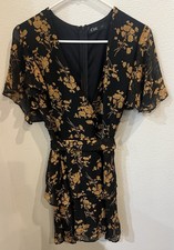 Women's Floral Print Dress Size L Large Multilayered Short Flared Sleeve CBR