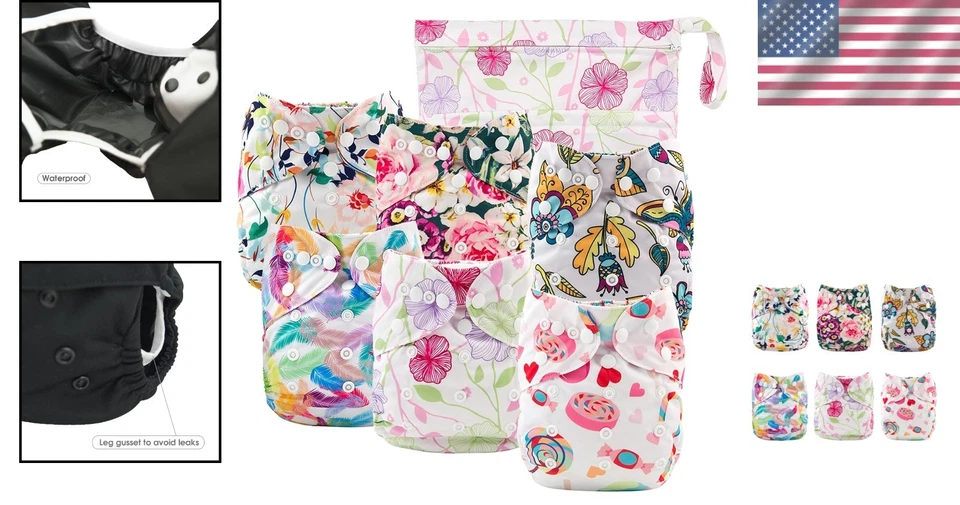 Elegantes fundas de pañales ajustables reutilizables para bebés niñas | Seguro y ecológico Foto 2 de 4