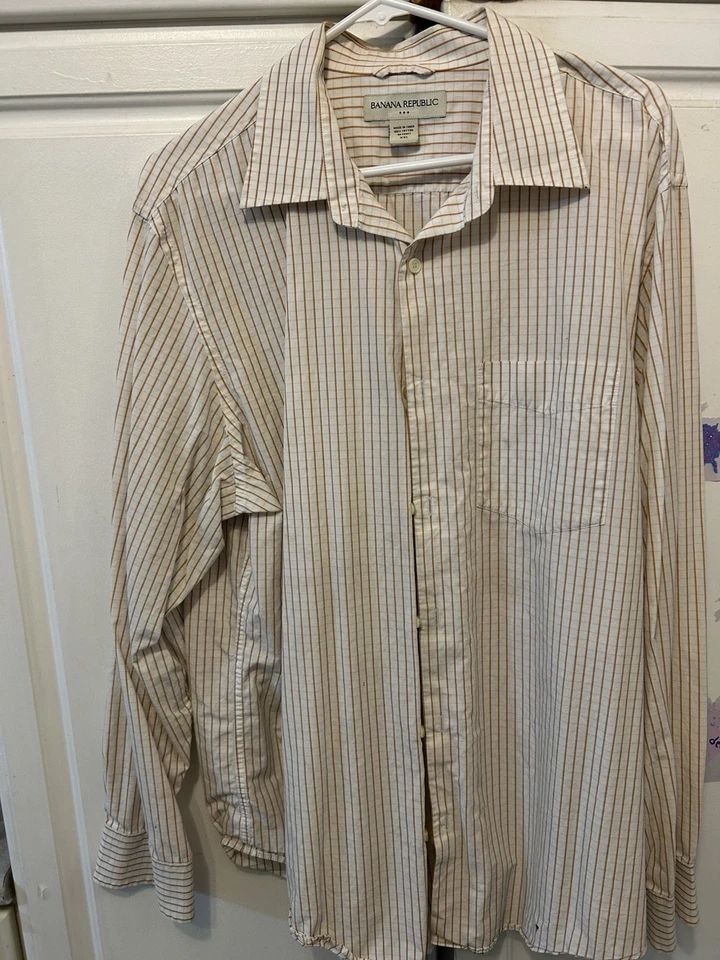Banana Republic Linen Orange Striped Long Sleeve Button-Up Shirt - Image 2 of 4