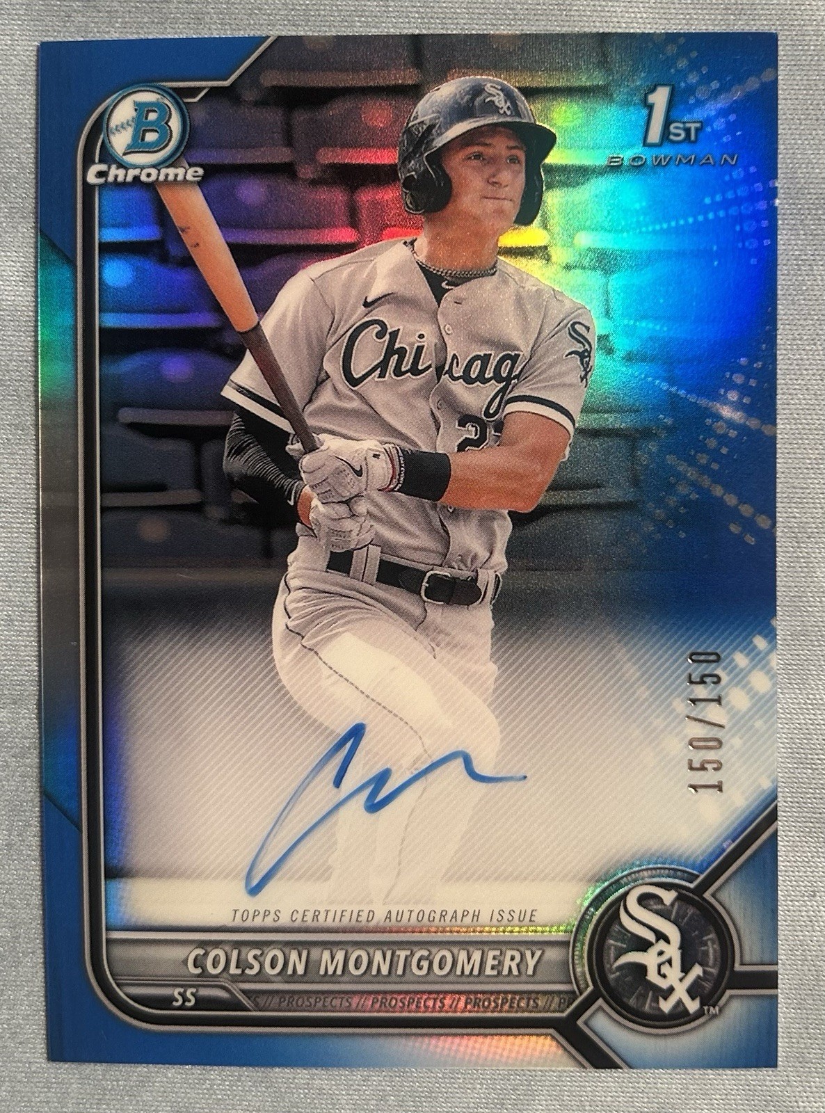 COLSON MONTGOMERY 2022 Bowman Chrome BLUE REFRACTOR 1st bowman Auto 150/150 RC