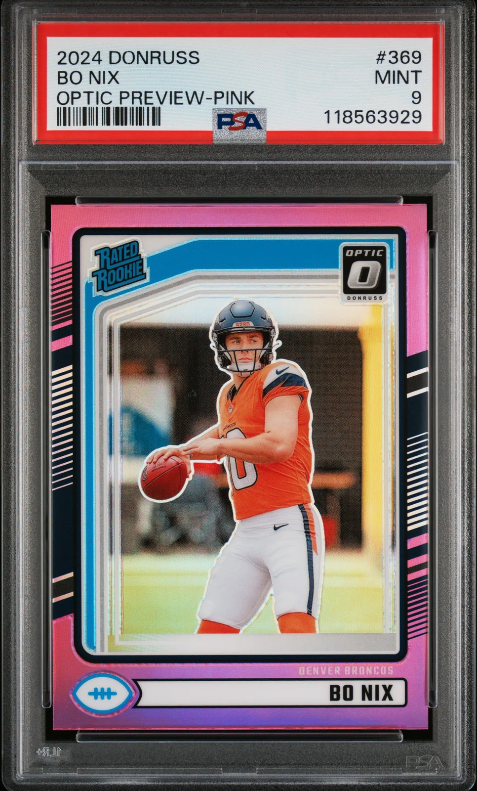 2024 Panini Donruss Bo Nix #369 PSA 9 Optic Preview Pink Rookie Broncos