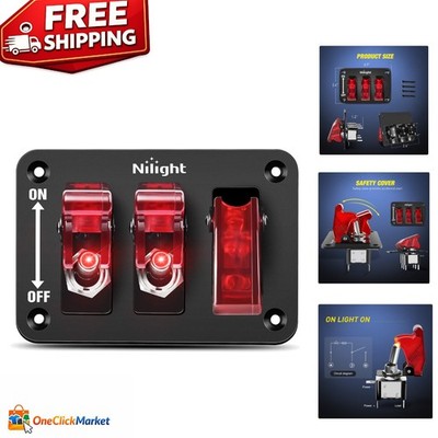 Durable 12V Rocker Switch Panel with LED Indicator & Flip Cover for All Vehicles