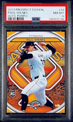 PAUL SKENES💎RC/49💎2024 Panini Prospect Edition~Aces #14 Purple🔥PSA 8🔥Pirates
