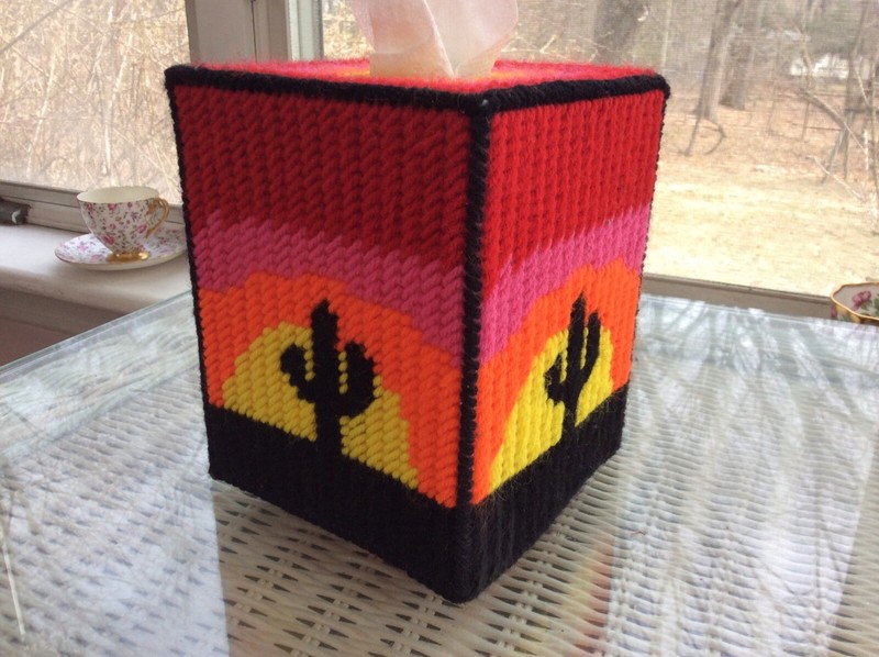 Southwest Tissue  box cover, boutique size, handmade, needlepoint