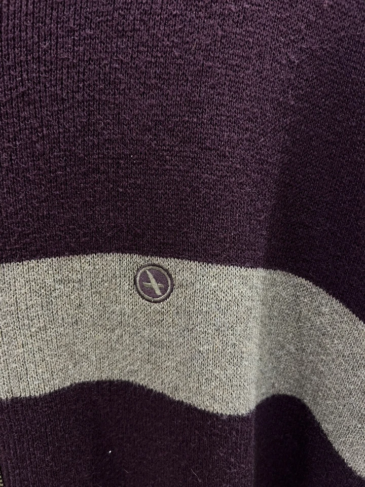 Aigle Sweater XL Full Zip Jacket Ribbed Collar Burgundy And Gray Cotton And Wool - Image 4 of 4